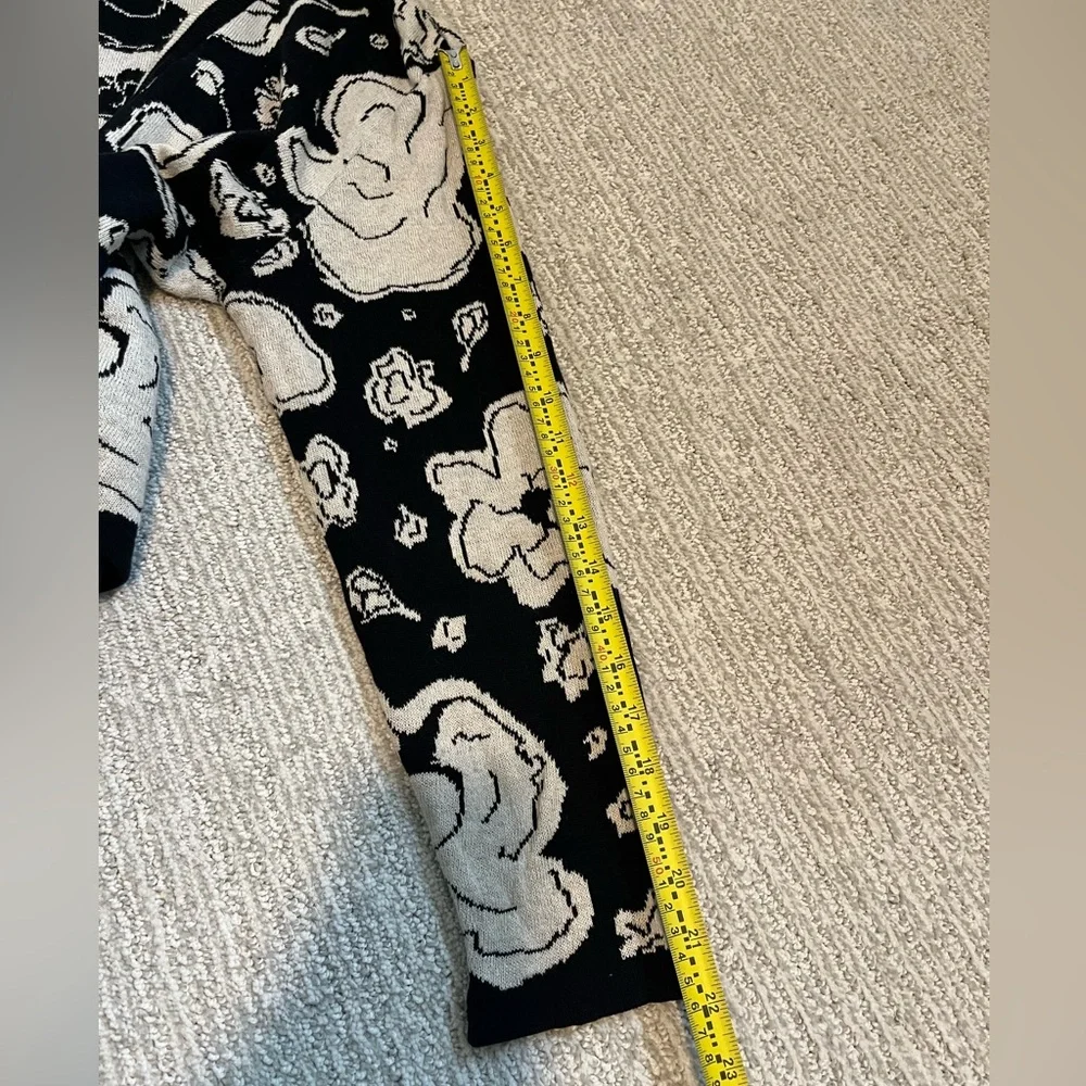 Vintage Jaeger Floral Knit Cardigan Made in Britain Cotton Linen Black Cream - Picture 7 of 10